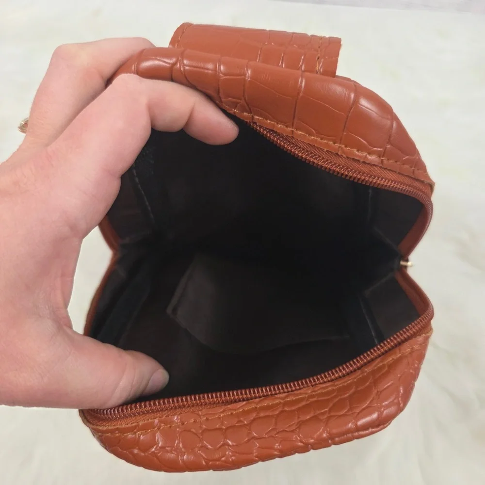 Brown Croc-Embossed Sling Bag